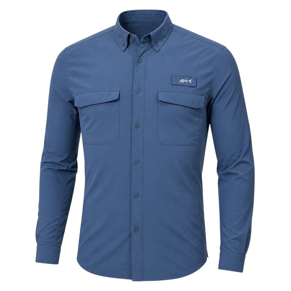 Silver Bait Fishing Shirt Mens XL Blue Performance Vented UPF Long Sleeve Pocket